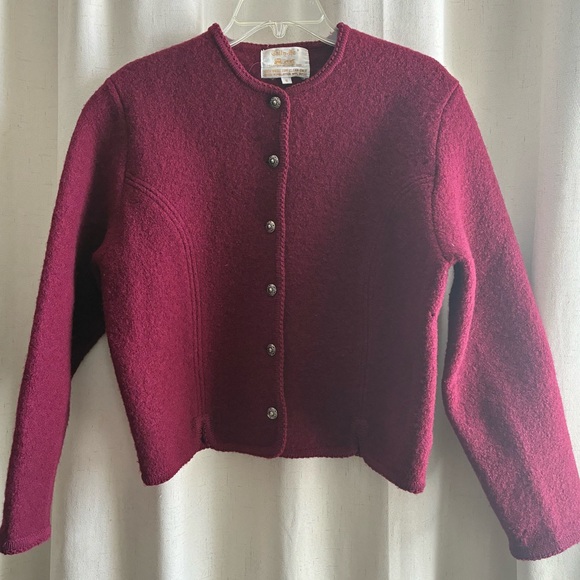 Tally Ho Sweaters - Vintage Tally-Ho 100% Wool Cranberry Red Knit Jacket Cardigan Sz 6